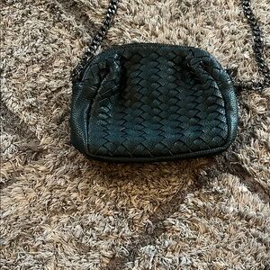 Neiman Marcus Black Crossbody Bag with Woven Leather Design